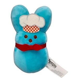 Peeps Plush Bunny Blue Chef Baker Hat Red Bow Tie Easter Stuffed Animal 6.5 inch